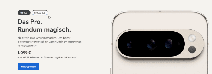 Pixel 9 Pro / XL Displaygrößen