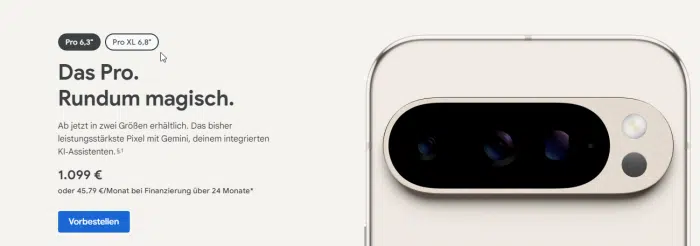 Pixel 9 Pro / XL Displaygrößen