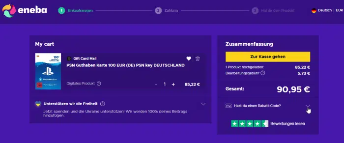 ENEBA PSN Gutschein vergünstigt kaufen 100€ für 80,20€
