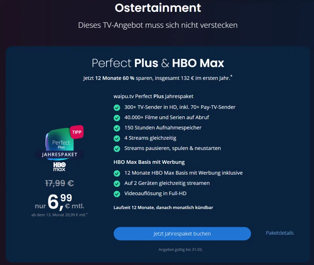 waipu.tv Perfect Plus + 12 Monate HBO MAX