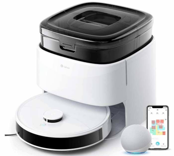 LEFANT M3 Saugroboter mit Basis und Appansicht