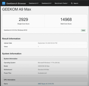 Geekom A9 Max Geekbench