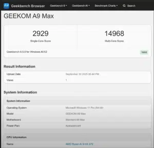Geekom A9 Max Geekbench