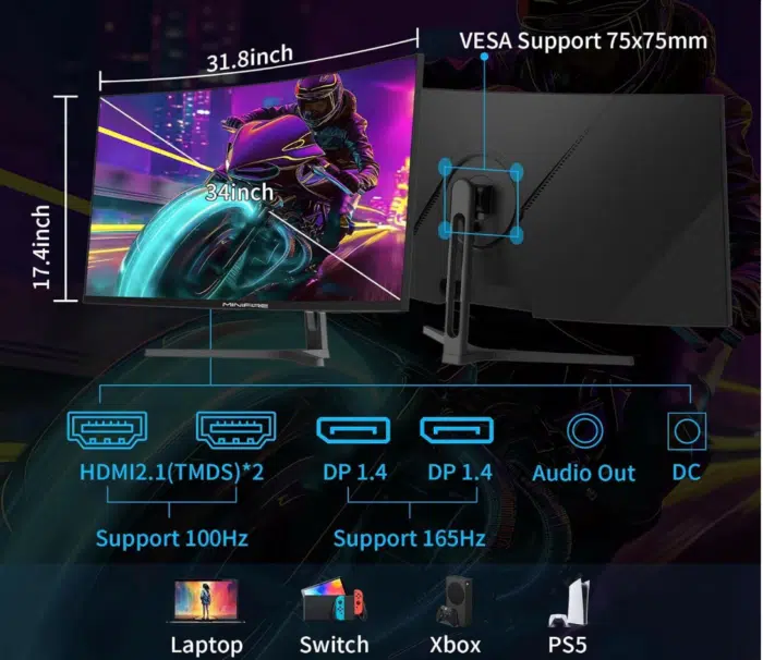 Minifire 34 Zoll UWQHD Curved Gaming Monitor