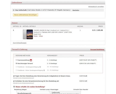 LightInTheBox.com Versandoptionen